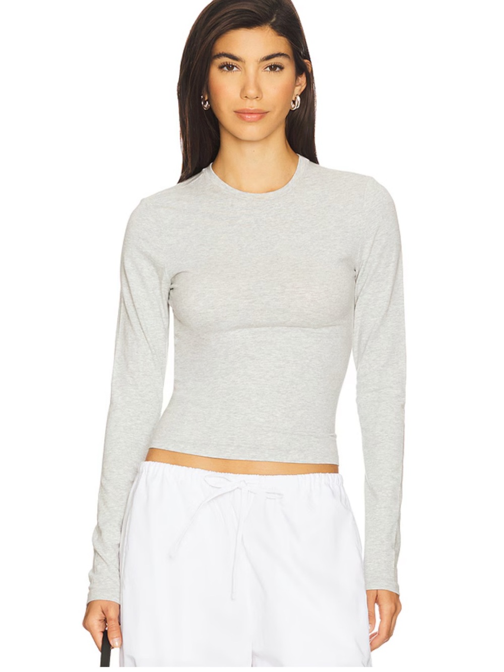 Skims Cotton Long Sleeve T-Shirt in Light Heather Grey